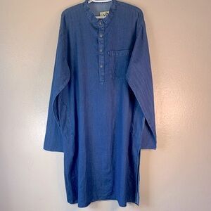 Vintage CREEKS Chambray Lagenlook Snap Front Long Sleeve Midi Dress Size 16 NWT